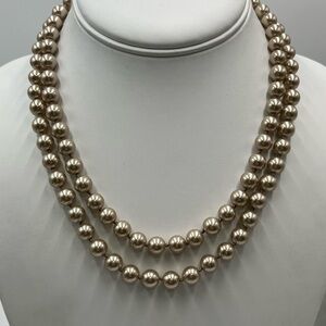 GIVENCHY Vintage Signed Taupe Faux Pearl Hand-knotted‎ Long Strand Necklace